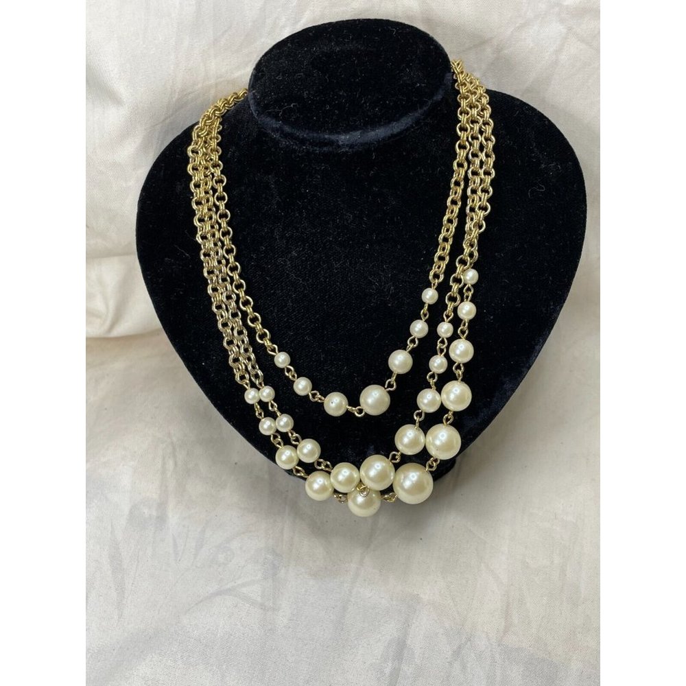 Vintage Avon Triple Strand Faux Pearl Accent Goldtone Necklace